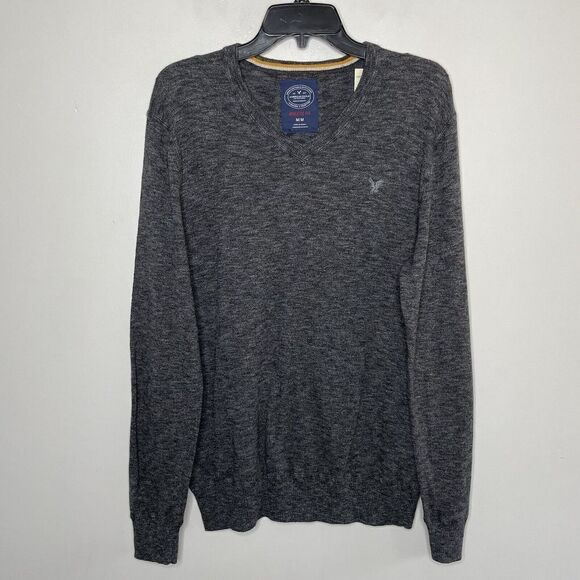 AMERICAN EAGLE Sweater Mens Medium Gray V-Neck Pullover NEW Cotton Athletic Fit - Picture 1 of 7